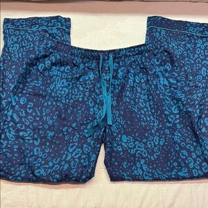 NWT Twin Boat Women's Blue Leopard Print Pajama Bottoms Elastic Waist Drawstring